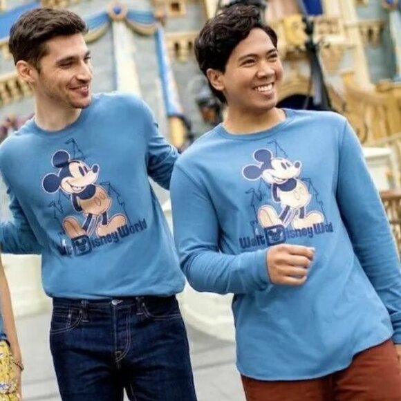 Disney World 2022 50th Anniversary Mickey EARidescent Blue and Gold Long Sleeve - Picture 1 of 5